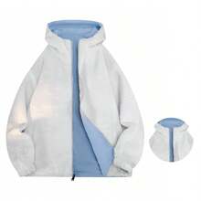 Reversible Hooded Fleece Jacket, Oversized Fit For Outdoor Sports, Hiking & Daily Casual Wear, Perfect Gift For Friends, Family And Loved Ones - Baby Blue - View 4