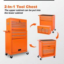 Tool Chest, 8-Drawer Rolling Tool Storage Cabinet With 2 In 1 Detachable Top Tool Box, Liner, Lockable Wheels, Side Hooks, Metal Tool Cart For Garage-XY50162 - Multicolor - View 9