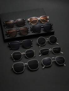 10pcs Classic Metal Geometric Frame Glasses, Black, Suitable For Men's Daily Wear, Back To School Season, Music Festivals, Vacation Outfits, Beach Accessories, Summer Beach Vacation, Outdoor Activities, Travel - 彩色 - 查看 2