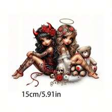 "Devil & Angel" Vinyl Stickers - Gothic Fantasy Stickers With Red Roses And Horns, Suitable For Cars, Laptops, Phones, Motorcycles, Windows, Walls - Self-Adhesive Gothic Decor, Perfect For Halloween, Gothic Decoration And Dark Aesthetic Lovers, Gothic Accessories - Multicolor - View 6