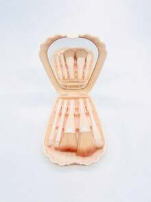 1PC New 5-Piece Shell Makeup Brush Set With Mirror, Suitable For Travel, Portable And Convenient, Mini Full-Function Professional Makeup Brushes With Folding Mirror And Dust-Proof Flip Cover, Lightweight Makeup Brush Set For Outings, Shell Design, Suitable As Holiday Gift For Lovers And Friends, Teacher's Day Gift - Multicolor - View 5