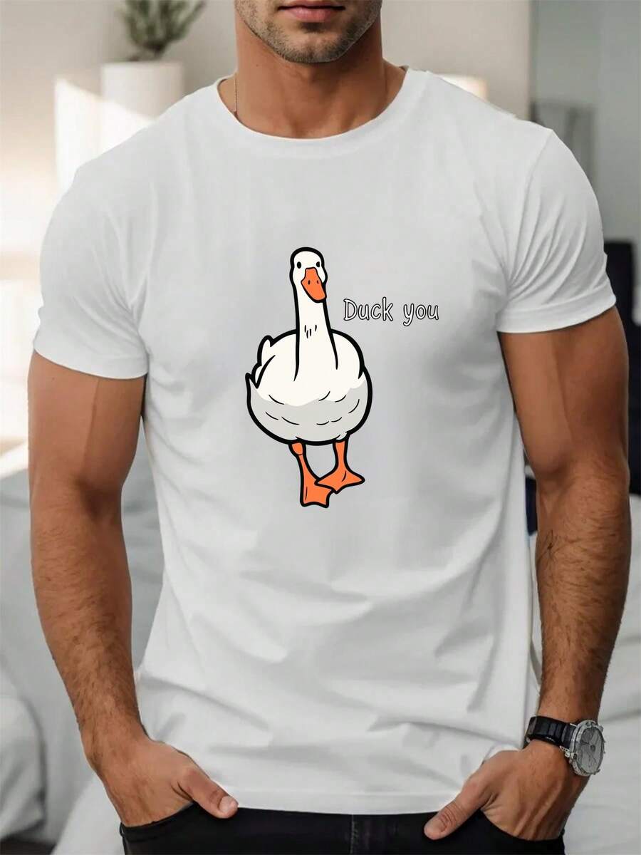 Men'S Summer Casual Short-Sleeve T-Shirt With A Duck You Design - 白色 - 查看 1