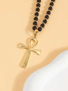 1pc Luxury Vintage Niche Design Cross Geometric Kids Necklace, Versatile - Multicolor - View 2