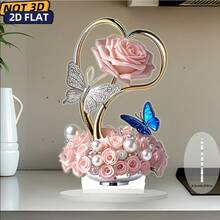 1pc 2D Flat Art Design Decorative Plaque, Acrylic Material With Romantic Rose, Sparkling Butterfly And Pearl Elements-Suitable For Home, Office And Multiple Scenes, Halloween, Christmas And Other Holiday Decorations - A - View 2
