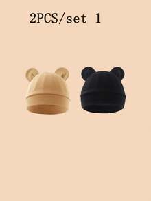 2pcs Cute Bear Ear Baby Knitted Hats, Soft Elastic Newborn Hats, 0-4 Months Universal Baby Hospital Hats, Cute Baby Hats, Suitable For Nursery And Daily Wear - Multicolor - View 4