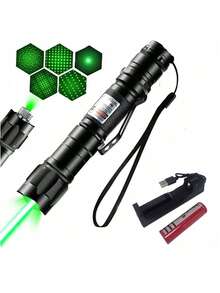 10000mW USB Rechargeable Green Laser Pointer, High Power Handheld Laser Pen With Starry Cap And Adjustable Focus, For Pets, Camping Outdoor - Multicolor - View 8