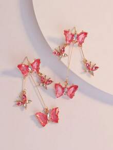 1 Pair Shajia Coquettish Style Sweet Fashion Women's Semi-Transparent Butterfly Pendant Earrings, Suitable For Daily Versatile Wear - Pink - View 5
