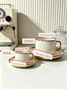 6pcs/1set Luxury Gold Rim 90ML/3.OZ Ceramic Tea Set, Includes Coffee Cup And Saucer, (Iron Rack Not Included)/Espresso, Dishwasher . Perfect For Home Kitchen, Tabletop Decor, Afternoon Tea, Coffee Drinking, Personalized Gift, Kitchen Accessories, Ramadan, Party, Birthday, Wedding And Dinner. Valentine's Day Gift For Him, Valentine's Day Gift (Iron Rack Not Included) - Multicolor - View 4