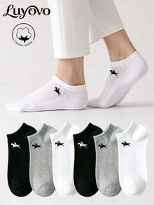 5 Pares de Meias de Algodão Femininas, Meias Curtas, Meias Fofas, Meias para Todas as Estações, Detalhes Respiráveis, Absorção de Umidade, Macias e Suaves, Adequadas para Vários Festivais, Esportes, Casual, Negócios e Outros Usos Diários, Usáveis o Ano Todo, Combinação de Cores Aleatórias. - Multicolorido - Visão 2