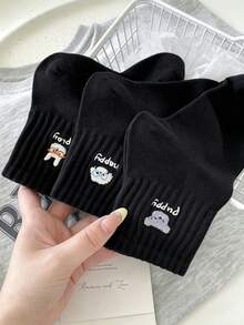 5 Pasang Kaos Kaki Kartun Hitam Tipis Lucu Gaya Jepang untuk Anak Perempuan, Musim Semi/Panas, Kaos Kaki Pendek Ins - Hitam - View 3