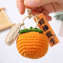 1Pc Neutral Hand‑Knitted Fruit Keychain, Cute Peach Orange Bag Charm, Positive‑Energy Pendant, Daily Decor, Thanksgiving Christmas Teacher's Day Gift - Multicolor - View 2