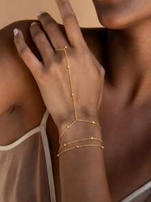 1pc Stainless Steel Connected Finger Bracelet Chain Beaded Finger Jewelry - Beaded Necklace - View 3