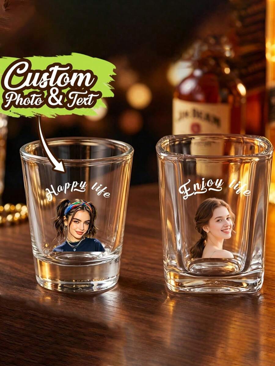Customized Photo Glass Liquor Cup, Personalized Text Liquor Cup, Customized Image Transparent Liquor Cup, Customizable Wedding Birthday Holiday Celebration Party Drinkware, Gift For Friends Family Couples, Bar Home Use - Multicolor - View 1