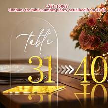 10pcs 10x15cm Durable Thickened Acrylic Wedding Table Numbers, Elegant Clear Arch Shape Gold Numbers With Stand Reusable For Wedding Reception Birthday Anniversary Graduation Baby Shower Party Wedding Favor Table Centerpiece Home Decor - Multicolor - View 13