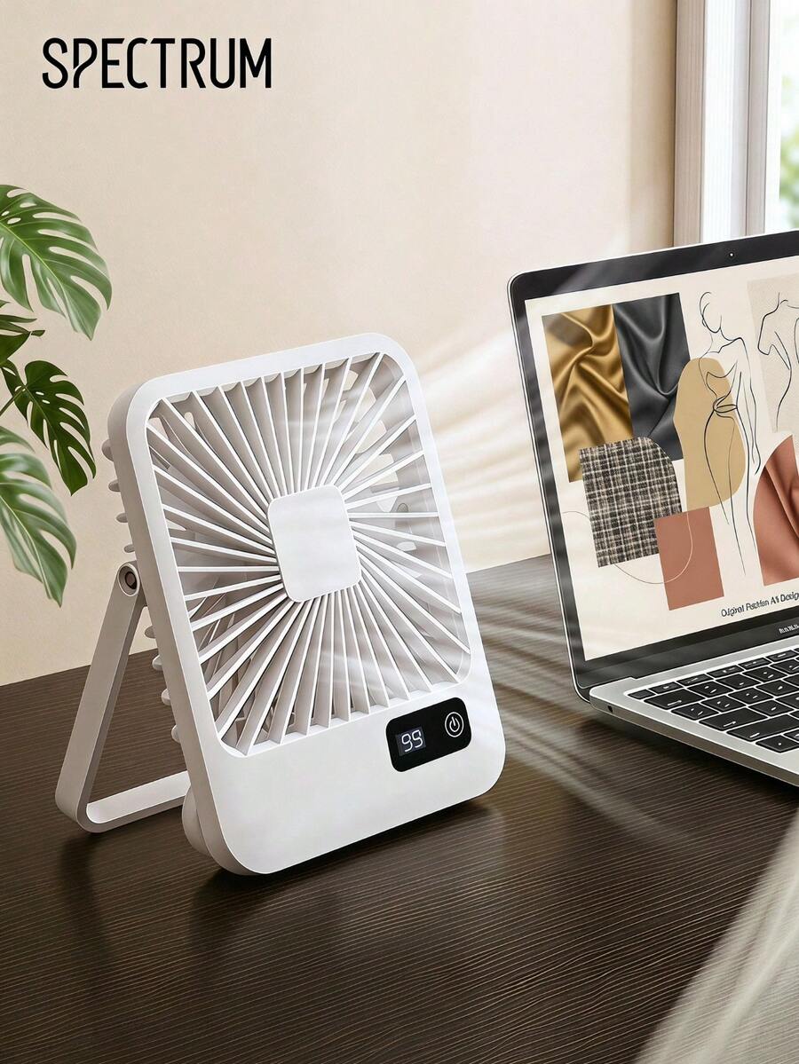Portable Foldable Desk Fan With LED Digital Battery Display, 5 Speed Adjustable USB Rechargeable Small Table Fan, 180° Tilt Quiet Personal Cooling Fan For Home Office Bedroom Desktop - White - View 1