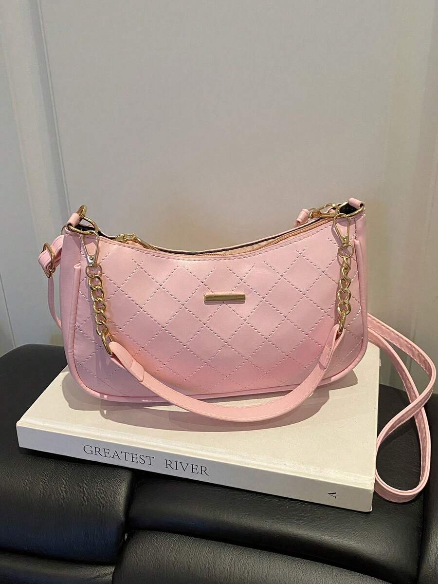 New Fashion Versatile Textured Chain Shoulder Bag Underarm Women's Bag - Pink - View 1