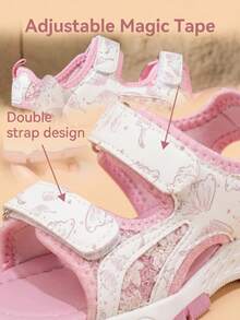 Girls' Closed-Toe Sports Sandals, Butterfly Print, Hook-And-Loop Closure, Non-Slip Thick Sole, Breathable, Suitable For Beach, School And Summer Outdoor - Pink - View 7