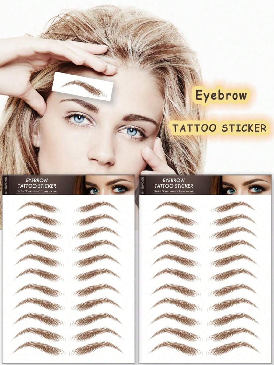 1/2 Pcs Natural-Looking Realistic BrownEyebrow Temporary TattooStickers - Easy ApplyDisposable - Brown - View 1