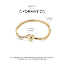 1 pieza Pulsera con diseño de corazón estrellado brillante dorado - Brazalete de cadena de serpiente multifuncional adecuado para colgantes de cuentas personalizados - Dorado - Ver 4