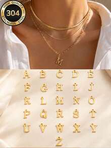 3pcs/Set 18K Gold Plated Women's Fashion Delicate Versatile Round Bead & Minimalist Chain Necklace, 26 Letters, Suitable For Anniversary, Christmas, Holiday Gift - Necklace - View 14