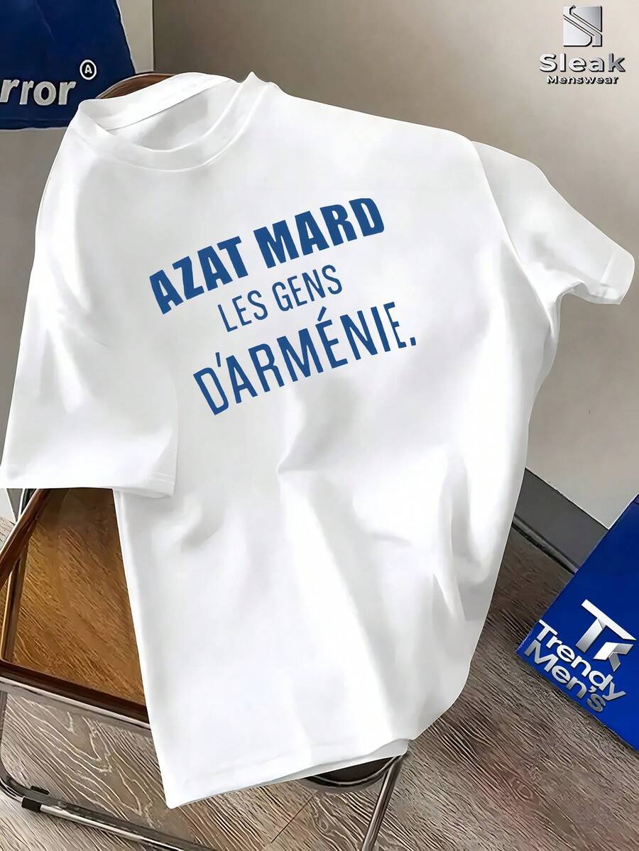 Niche Design Enthusiasts Are Ecstatic!"AZAT MARD LES GENS D'ARMÉNIE" Letter-Printed T-Shirt Easily Unlocks A New Experience Of Armenian Cultural - White - View 1
