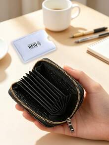 Sparkling Rhinestone Accordion Folding Card Holder, Zipper Closure Credit Card Wallet, Multi-Slot Card Organizer, Fashionable Highly Attractive ID Card Holder; Key Pouch For Daily Carry Items Storage Of Bank Cards, ID Cards, Membership Cards, Access Cards And Business Cards, Keys, Portable Organization, Exquisite And Compact; Widely Suitable For Women, Students, Daily Commute, Back To School, Travel Vacation, Party Wedding, Work And Shopping; Graduation Season Teacher Appreciation Gift, Back To School Welcome Gift, Teacher's Day Birthday Party Exquisite Gift - Multicolor - View 4