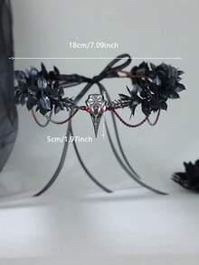 1 Stück gotische schwarze Blattkrone mit Krähenschädel und rotem Strass-Anhänger-Kette, Vampir-Stirnband, geeignet für dunklen Cosplay-Look - Schwarz - Übersicht 6
