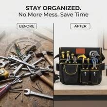 Professional Electrician Tool Waist Bag, Thickened 600D Oxford Cloth, Wear-Resistant, Tear-Resistant, Durable, Exquisite Craftsmanship, Adjustable Waist Belt With Reinforced Stitching At Stress Points, Multiple Compartments And Pockets, Side Hanging Rings, Portable Waist-Hanging Storage Bag For Decoration, Carpentry And Construction Site Work, Hardware Tool Classification Storage, Say Goodbye To Clutter, Save Time And Improve Work Efficiency - Black Tool Storage Waist Bag - View 7