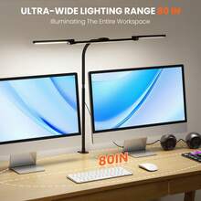 3-Head Gooseneck Office Desk Lamp, Eye-Protection Clip-On Desk Lamp With Clamp, Architect Work Lamp With Stepless Dimming, Computer Monitor Desk Lamp, 3-Head Adjustable Reading Study Work Desk Lamp, Black - Black - 查看 7