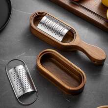 1pc Stainless Steel Cheese Grater With Acacia Wood Storage Box, Cheese Tool, Grater, Slicer - Multicolor - View 4
