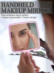 1pc Handheld Water Ripple Mirror, Portable Large Size Hand Mirror With High-End Appearance, Exquisite Style, Princess Style, Portable, Multiple Colors Available, Large Size Handheld Mirror, High Definition Mirror Surface For Makeup And Touch-Up Single-Sided Mirror - Pink - View 3