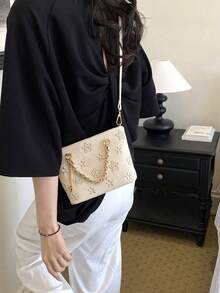 Damen-Quadrat-Handtasche mit modischem Muster, elegant und sanft, Umhängetasche geeignet für Einkaufen, Pendeln, Urlaub, Beige - Beige - Übersicht 7