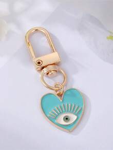 1pc Rainbow Heart Evil Eye Keychain, Gift For Friends/Couples, Blue Eye Pendant For Bag/Car Keys/Earphone Case, Key Accessory Charm - Eye - View 5