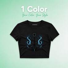 2026 New Arrival, Cotton Slim Fit Cropped T-Shirt Symmetrical Dragon  Design Print Y2K, Korean Style, Essentials For Summer, Figure Flattering - Black - View 2