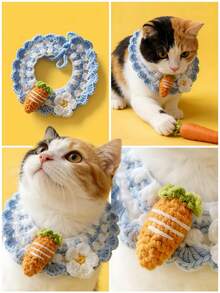 Carrot Pet Handmade Scarf, Cute Cat/Dog Accessory Clothing, Daily Wear Decoration, Anti-Lost Easy Identification - Multicolor - View 1
