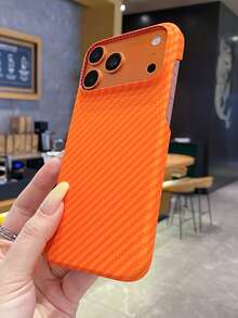 1件碳纖維紋理磁吸手機殼，相容 iPhone 17 Pro Max、Air 16、15、14、13、12 Pro Max Plus，支援無線充電，半包覆磨砂散熱保護殼 - 橘色 - 查看 1