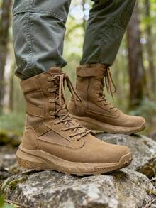 Men's 8-Inch Tactical Military Work Boots - Breathable Leather With Side Zipper, Lightweight For Hiking, Motorcycle, And Combat - 銅色 - 查看 4