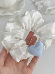 1pc Niche Design Soft Milk Blue Heart White Scrunchie, Cute New Style Hair Tie For Girls - Multicolor - View 10