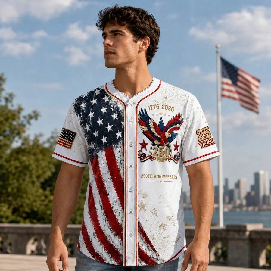 Unisex Patriotic Baseball Jersey, 1776-2026 Eagle Flag Vintage Shirt For 4th Of July - BQ6901 - View 1