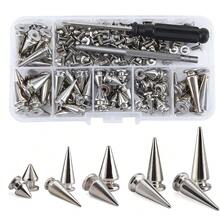 70 Sets Silver Mixed Shape Spikes And Studs Cone Spikes Leather Rivet Kit For Clothing Shoes Belts DIY - A - View 2
