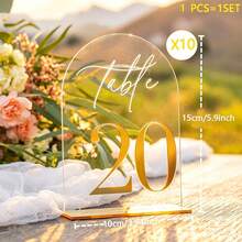10pcs 10x15cm Durable Thickened Acrylic Wedding Table Numbers, Elegant Clear Arch Shape Gold Numbers With Stand Reusable For Wedding Reception Birthday Anniversary Graduation Baby Shower Party Wedding Favor Table Centerpiece Home Decor - Multicolor - View 4