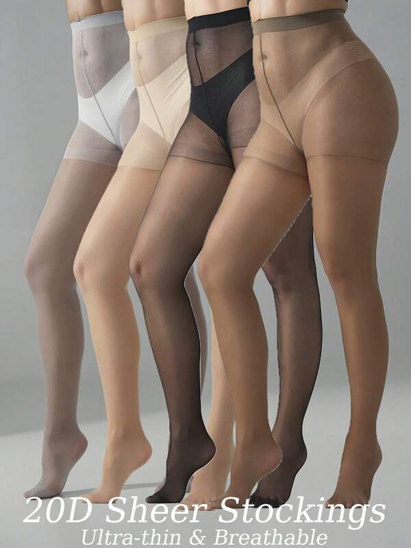 1 Pair Women High Waist Soft Sheer Pantyhose High Elastic Anti-Run Skin Beautifying Hosiery For Daily Office Outfits