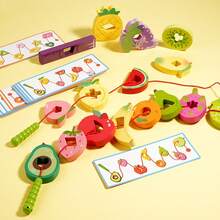 1 Set Wooden Fruit Lacing Toy, Multiple Fruit Shapes With Lacing Cards, Fine Motor Skills And Concentration Early Education Game For Babies - Multicolor - View 3
