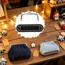 2pcs Set Silver Perforated Metal Clasp + Black PU Studded Bag Bottom, Handmade Crochet Coin Purse DIY Accessories, Woven Handmade Beginner Small Bag Supplies - Multicolor - View 8