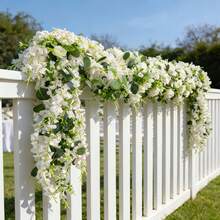 21pcs/Set Artificial Pure White Wisteria Flowers, 20 Stems With Green Eucalyptus Vines, Hanging Flower Vines, Home Decor, DIY Decoration, Outdoor Garden Decoration, Suitable For Valentine's Day, Halloween, Christmas, Wedding, Party, Hallway Decoration - Multicolor - View 8