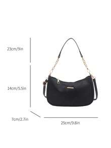 Nuevo bolso de hombro versátil con textura de cadena, bolso de mano para mujer - Negro - Ver 5
