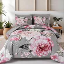3 Pieces Brown Floral Print Comforter Doona Sets Double Queen King Bedding Set With 2 Pillowcases,3Pcs Soft & Comfortable Botanical Flower Lightweight Quilted Bedding Set With Polyester Filling,Room Decor,Machine Washable,All Season,Wedding Gift - Brown - View 24