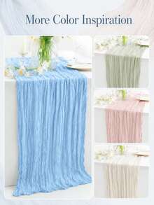 2/10 pièces Ensemble de chemins de table en gaze de fromage, chemins de table en gaze bohème transparente et froissée pour mariage, douche nuptiale, douche de bébé, fête d'anniversaire, décoration de centre de table de salle à manger, décoration rustique de ferme - bleu clair - Voir 4