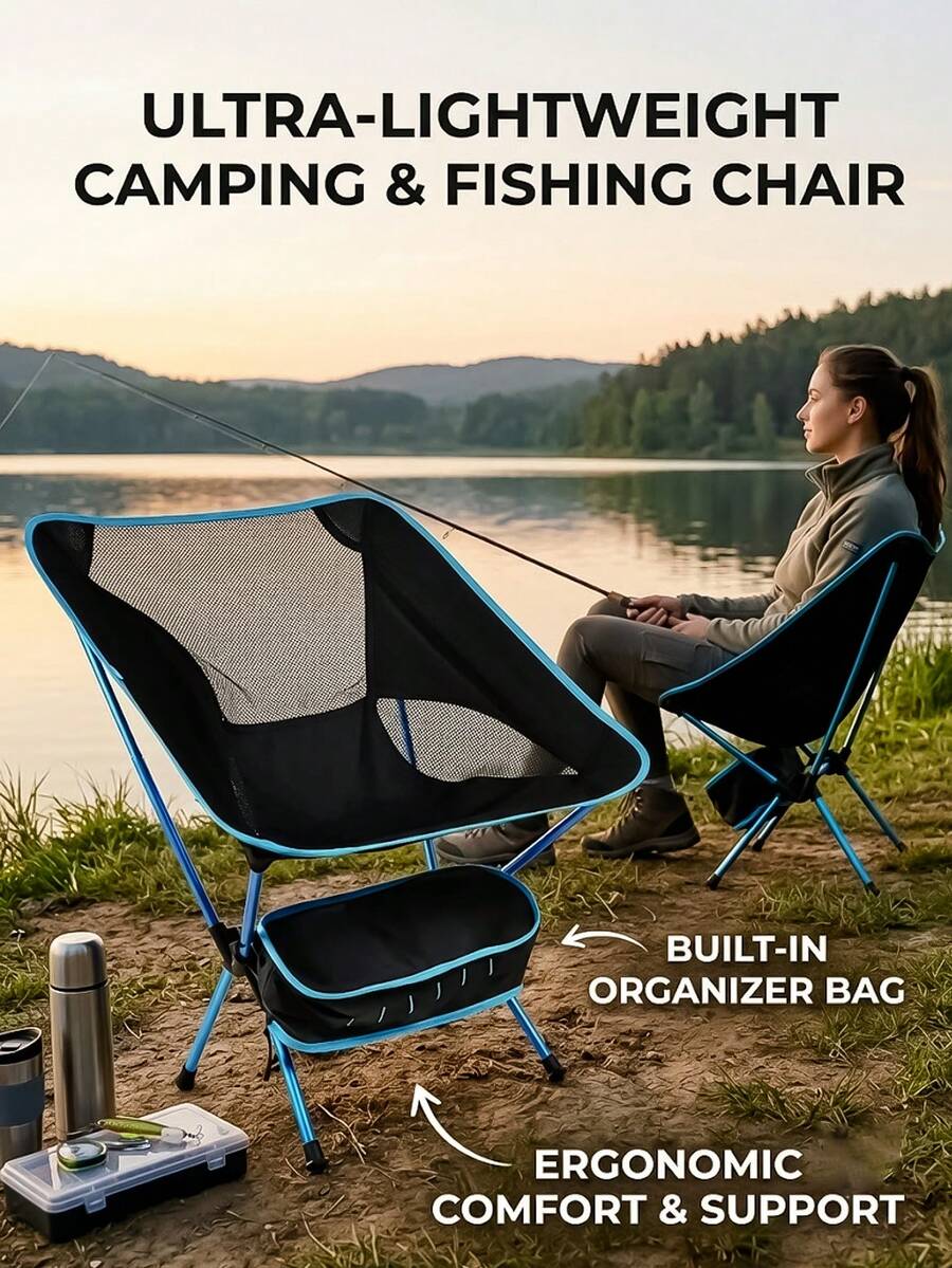 Portable Lightweight Folding Camping Chair, Breathable Mesh Backrest, Stable Steel Frame, Compact Foldable Chair With Carry Bag For Outdoor Activities, Camping, Fishing, Picnic, Hiking, Self-Driving Tour, Easy To Carry - Multicolor - View 1