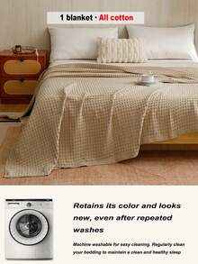 1pc Soft & Comfortable New Waffle Knit Pure Cotton Blanket - Ultra-Thin Breathable Grid Design | All-Season Bedding | Machine Washable | Ideal For Summer And Night Sweating | Modern Soft Texture Blanket | Minimalist Design Easy-Care Fabric | Suitable For Bed, Sofa - Perfect For Relaxing And Snuggling - Yungkachi - View 7